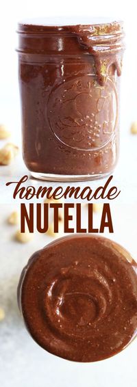 Swap your store-bought chocolate hazelnut spread with a healthy, homemade version! Put it in a crepe or just use a spoon, it's vegan + refined sugar free! thetoastedpinenut.com #vegan #glutenfree #chocolate #nutella #dessert