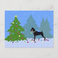 Min Pin in the Forest Decorating Christmas Tree Holiday Postcard | Zazzle.com