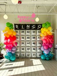 Had so much fun creating this 9ft tall balloon bungo card with 9ft tropical rainbow balloon cokumnd. Live the iridescent starbursts added in.