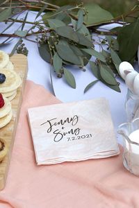 Script Names And Date Napkin | Square Cocktail Napkin | For Your Party | Bridal Shower | Wedding | Fall Wedding | Apothecary