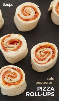 Filled with Italian-seasoned cream cheese, pepperoni, mozzarella and Parmesan, these easy tortilla roll-ups are the cold pizza we’re not ashamed to love. Serve ‘em solo, or with a side of pizza sauce for dipping.