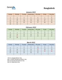 Free quarterly calendar for Bangladesh with holidays. Holiday calendars in PDF, Word, and Excel are printable and easy to customize.