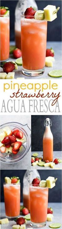 PINEAPPLE STRAWBERRY AGUA FRESCA - a light refreshing drink to keep you cool all summer long! This Agua Fresca takes less than 10 minutes to make and is sweetened with agave nectar. | joyfulhealthyeats.com