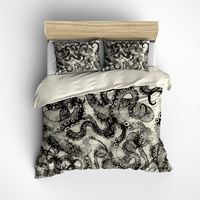 Light Black Watercolor Octopus Bedding