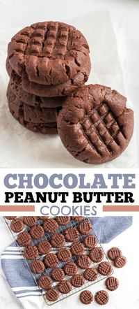 Chocolate peanut butter cookies are the best of both worlds. If you love soft chewy peanut butter cookies this chocolate version is for you! #chocolatepeanutbutter #chocolatecookies #peanutbuttercookies #cookies #homemadecookie #cookierecipe #amandascookin