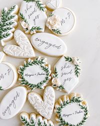 Sugar + Serenity on Instagram: “The loveliest engagement cookies 🤍 . . #engaged #engagementcookies #weddingcookies #shesaidyescookies #shesaidyes #decoratedsugarcookies…”