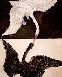 Black swan and white swan, opposites attract, black and white color scheme, art, drawing, painting, peaceful, cool girl style, poster, drawing ideas, simple, detailed