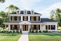 This 3-bed house plan reels you in with its fresh take on southern Colonial design. The exterior greets you with its trio of gables and a large front covered porch. As you enter the home you are greeted by a 2-story entry. To the right, you will find a formal dining room and on the left, behind French doors, a private study.Move towards the back of the home and you'll find an open concept layout with the family room with fireplace open tot he breakfast room and kitchen. The large kitchen ...