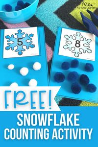 I can't think of a better winter math activity than counting snowflakes! Grab this FREE snowflake counting activity for your kindergarten math centers. Add a pair of jumbo tweezers to add some fine motor practice as the students count snowflakes.