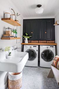 Monica Stewart Black and White Laundry Room