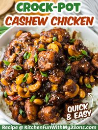 I am obsessed with this Crockpot Cashew Chicken! This tender and nutty dish is made with a sweet and savory sauce of red bell pepper and cashews. Skip the Chinese take out and make this favorite right at home in your slow cooker!