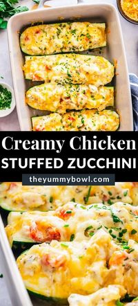 Creamy Chicken Stuffed Zucchini Boats (perfect for a two-person dinner!) are filled with the flavors of chicken parmesan. Easy and beautiful looking dinner that everyone in your family or friends will love. Simple to make ahead, and also these zucchinis freeze well and can be quickly reheated in the oven, stovetop, or microwave.