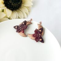 Moth Earrings Rose Gold, Handmade Polymer Clay Jewelry, Witchy Gifts for Women, Unique Earrings Dangle, Nickel Free Clip on Earrings for Her - Etsy