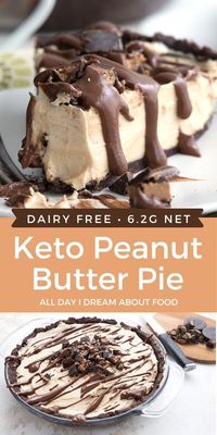 Creamy and rich, this Keto Peanut Butter Pie is completely dairy-free too! A low carb dessert for peanut butter lovers.