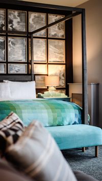 This Modern Irish hotel is set next to the Atlantic Ocean; the interior design combines modern with rustic traditional decor ideas.  While the architecture of the reception is rustic with details found in a country cottage or farmhouse. The natural seaside setting inspires the bedrooms and suites colors.      | #desk | #bed| #headboard |