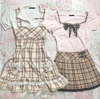 one cute dress and a pink cropped shirt with a grey ribbon and a skirt #fashion #aesthetic