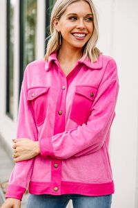 This faux fur shacket is just so cute and vibrant! The pink colorblocking is really trendy and we love the colors! This shacket is going to look just as good buttoned up as a top as it does open as a jacket! This shacket features long sleeves, a collared neckline, faux fur, colorblocking, and a button down front closure.  Material has a fair amount of stretch.Cam is wearing the small.  Actual product colors may vary from images shown due to different viewing devices and lighting.