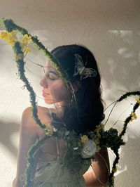 my diy butterfly/fairy wings, made from wire, moss, and faux flowers