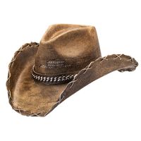 Stampede Hats - Black Stained Cowboy Hat w- Chain Hat Band Unsure of what a Dropship item is? Click this link so you are fully informed prior to your purchase! Stampede Hats - Black Stained Cowboy Hat With Chain Hat Band Bring some Wild West charm into your wardrobe with this cowboy hat with a chain band from Stampede Hats. This stained brown and black cowboy hat with chain details and stunning leatherwork is the perfect solution for upgrading your style and protecting yourself from the sun. Made from tightly woven Bangora straw, this cowboy hat is built to last and impress for many years to come. Wear a Black Stained Cowboy Hat for a Unique Look Featuring a traditional western straw cowboy hat shape, this brown and black cowboy hat from Stampede Hats is anything but ordinary when it comes