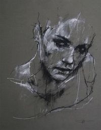 Artist: Guy Denning, charcoal and chalk {contemporary female head sketch woman face portrait drawing} <3 Despair !!