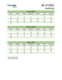 Free quarterly calendar for Australia with holidays. Holiday calendars in PDF, Word, and Excel are printable and easy to customize.