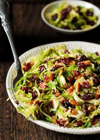 Honey Mustard Brussels Sprout Salad with Cranberries and Pecans