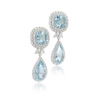 Pair of aquamarine and diamond pendent ear clips | Important Jewels | 2022 | Sotheby's