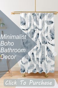 Minimalist Boho Bathroom Decor
Add a touch of boho in minimalistic neutral tones to your bathroom decor.

decorating a gray and white bathroom | feather pattern decor | monochrome neutral bathroom decor ideas | gray and white shower curtain | ethereal feather design