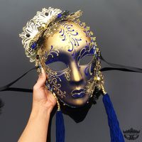 Full-face gold/blue masquerade mask