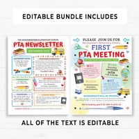 Editable PTO PTA Flyer Bundle Includes Newsletter, Volunteer Recruitment Drive Flyers, Calendar of Events & Membership Form Templates 187HL - Etsy