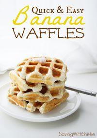 Oh-So-Easy Banana Waffles. Options to make them #Vegan and #GlutenFree. Make them in bulk and freeze. Then pull them out for a quick & easy breakfast on the go!