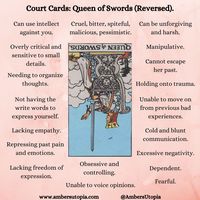 The Queen of Swords, in a reversed position from the suit of swords in the tarot deck and its meanings, including the astrology and numerology meanings. #QueenofSwords #SuitofSwords #TarotCardMeanings #Tarot