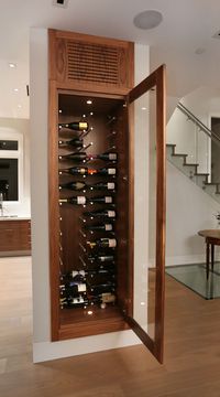 Minimalist Small Modern Wine Cellar With Wood Floor