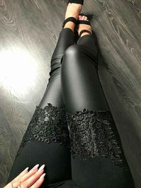 Sexy Women Stretch Slim Fit Pencil Pants High Waist Shiny PU Leather Lace Patchwork Trousers Skinny Vogue Leggings Fashion Club|Pants & Capris| - AliExpress