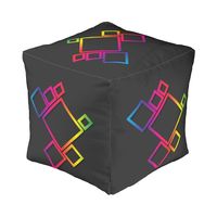 Awesome Colorful Squares on Black No. 1 Pouf