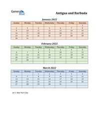 Free quarterly calendar for Antigua and Barbuda with holidays. Holiday calendars in PDF, Word, and Excel are printable and easy to customize.