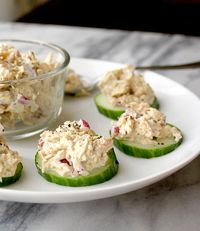 Tuna Salad Cucumber Bites - Healing and Eating Made with a homemade coconut oil mayo #paleo #dairyfree #glutenfree