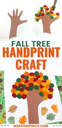 This fall handprint tree craft is a fun kids craft that's simple to do and perfect for fall! Make this handprint fall tree with toddlers, preschoolers, and elementary school kids. Kids will work on scissors skills, hand eye coordination and fine motor skills when they make this handprint craft this autumn! #crafts #kids #fall