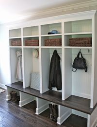 Love this design - the bottom is open for boots, individual spaces for gear and double shelves above.