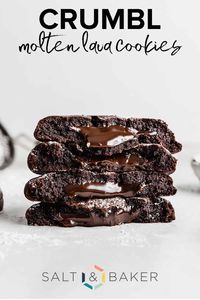 These Crumbl Molten Lava Cookies are a deep chocolate cookie with a gooey hot fudge center and dusted with powdered sugar.