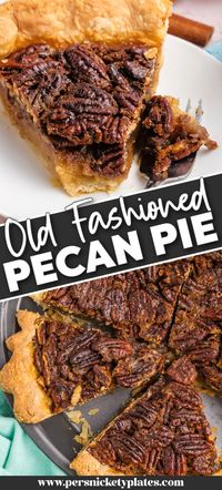 Learn to make an old-fashioned pecan pie using this basic recipe and your favorite flaky pie crust! With an ooey gooey sweet filling, loads of crunchy pecans, and an unforgettable taste experience, this simple yet nostalgic pie has everything you need in a fall dessert. | www.persnicketyplates.com