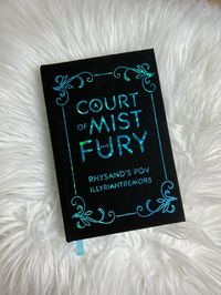 A stunning black linen cover with cracked blue foiling of IllyrianTremor’s fanfiction, Rhysand’s POV, a retelling of A Court of Thorns and Roses series second book, A Court of Mist and Fury.