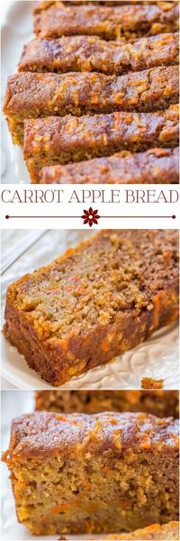 Carrot Apple Bread - Carrot cake with apples added and baked as a bread, so it's healthier! Super moist, packed with flavor, fast and easy!!