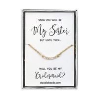 Gift for Sister to be Bridesmaid Proposal – Silver or Gold CZ Crescent Bar Necklace  “Soon You will be My Sister but until then… Will you be my Bridesmaid?”If you see something you like, but would like to change a few things, just send us a message and we will see if it is something we can do.SIZE• Dainty 18mm cubic zirconia crescent bar necklace set on petite chain 16” long with 2” extension.PACKAGING• Individually carded with message and packaged in gift box. Choose between kraft, silver or wh