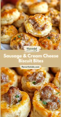 These sausage & cream cheese biscuit bites are the perfect breakfast or snack! 🥓🧀🥐 Quick, easy, and delicious!