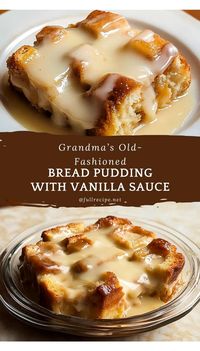 Grandma’s Old-Fashioned Bread Pudding with Vanilla Sauce is a heartwarming dessert that embodies the spirit of home and tradition. This comforting creation turns simple ingredients like day-old bread, milk, eggs, and warm spices into a rich, custardy delight, evoking memories of family gatherings and cherished recipes passed down through generations. With a luscious vanilla sauce cascading over the warm pudding, each bite offers a delightful blend of flavors and textures. Sweet and satisfying, this bread pudding is more than just a dessert; it’s a nostalgic reminder of the love and care infused into every homemade meal, making it a cherished favorite for any occasion.