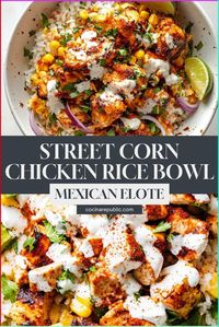 Street Corn Chicken Rice Bowl is a delicious take on a Chicken Elote Bowl with all the classic flavors of street corn! Perfect as a single-portion meal, it’s ideal for family dinners with kids or as a light option on hot days. Packed with protein and can be low in fat, this semi-healthy dinner works great as a make-ahead option, too. It’s a quick, satisfying choice for anyone who loves easy power bowl recipes! #StreetCornChicken #ProteinBowls #FamilyDinners #HealthyDinnerIdeas