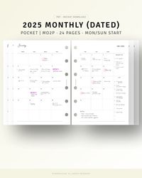 Dated 2025 Monthly Calendar Template, Digital Download, Month on 2 Pages, Schedule Organizer with Checklist, Month At A Glance, Monthly Overview, Monthly To-do list, Pocket size Ring Refill  [💡MonthlyJoy's Checkpoint!] 2025 𝑴𝒐𝒏𝒕𝒉𝒍𝒚 𝑷𝒍𝒂𝒏𝒏𝒆𝒓 𝑷𝒐𝒄𝒌𝒆𝒕 𝑰𝒏𝒔𝒆𝒓𝒕𝒔 𝑷𝒓𝒊𝒏𝒕𝒂𝒃𝒍𝒆.  · Cover (1 page) + 2025 Planner (24 pages): Total 25 Pages · Monday, Sunday Start Included · Week | Date, Month's focus, To-do list, Notes  [📏SIZE] POCKET (3.19 x 4.72 inches)