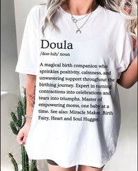 The sweetest and cutest tee for your favorite Doula or Birth Worker! Doula T-Shirt, Doula Tee, Thank You Gift for Doula, Soft jersey cotton, and quality print. These t-shirts have-ribbed knit collars to bolster shaping. The shoulders have taping for better fit over time. Dual side seams hold the garment's shape for longer.  .: 100% Airlume combed and ringspun cotton (fiber content may vary for different colors) .: Light fabric (4.2 oz/yd² (142 g/m .: Retail fit .: Tear away label .: Runs true to size