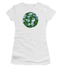 Flowers Women's T-Shirt featuring the digital art Blooming Light Blue Chives by Ira Niva